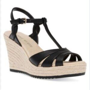 Anne Klein Waves Raffia Dressy Wedge Sandals In Black